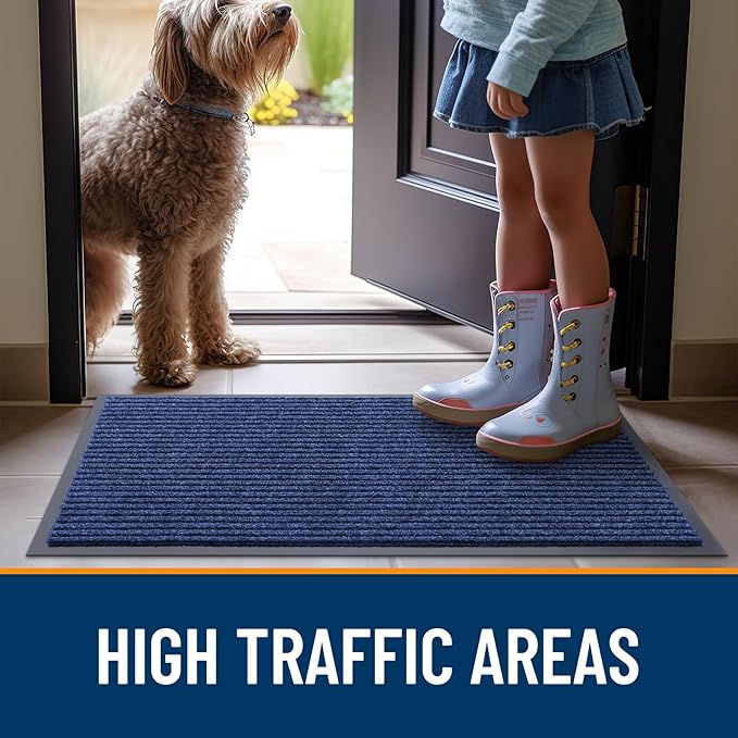 OLANLY Front Door Mat Indoor Outdoor Entrance, 2-Pack 59 x 34 Inch, Waterproof Heavy Duty Doormat, Fade Resistant, Low Profile, Easy Clean Patio Porch Welcome Floor Mats for Entry, Blue