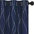 Deconovo Short Kitchen Curtains, Navy Blue Blakcout Curtain 42 x 54 Inch, Thermal Insulated Soundproof Drapes with Silver Wave Dots Prit, Grommet Top, Machine Washable for Nursery Bedroom Living Room
