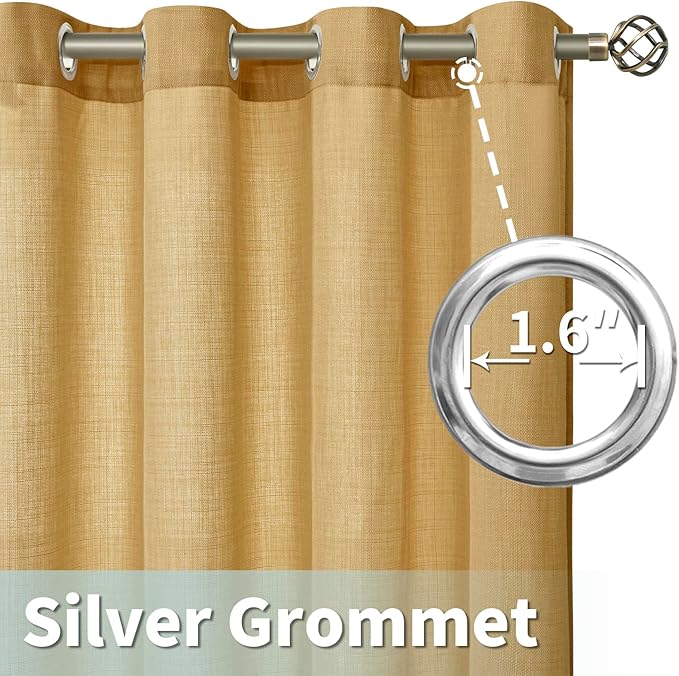 LAMIT 72 inch Linen Curtains for Bedroom, Grommet Thick Linen Textured Privacy Drapes Light Filtering Window Treatments Curtains for Living Room, Set of 2 Panels (52 x 72 Inch, Caramel Brown)