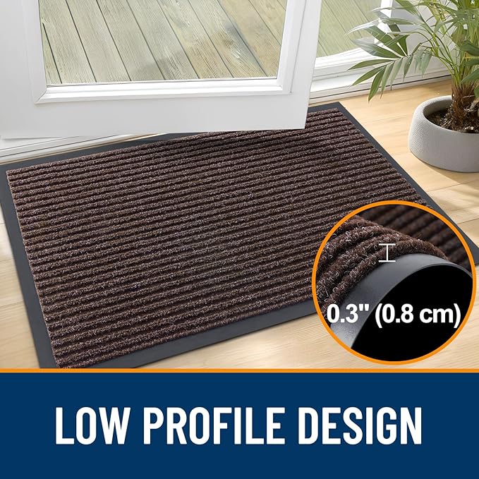 OLANLY Front Door Mat Indoor Outdoor Entrance, Waterproof Heavy Duty Doormat, Fade Resistant, Low Profile, Easy Clean Patio Porch Welcome Floor Mats for Entry, 59x34, Tan