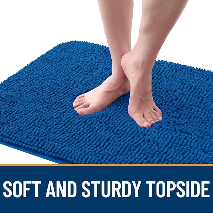 OLANLY Dog Door Mat for Muddy Paws 47x20, Absorbs Moisture and Dirt, Absorbent Non-Slip Washable Doormat, Quick Dry Chenille Mud Mat, Entry Indoor Entryway Carpet for Inside Floor, Deep Navy Blue