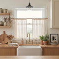 MYSKY HOME Short Linen Curtains 36 Inch Length for Kitchen Window, Over Sink Semi Sheer Light Filtering Panels Rod Pocket Tiers Drapes for Basement Bathroom Window, 2 Panels, Linen, 30 x 36 Inch