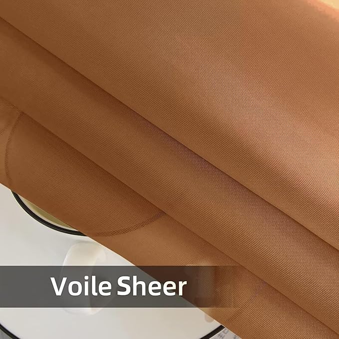 youleyar Solid Sheer Rod Pocket Curtain Voile Draperies 2 Panels White Beige Black Grey Ivory 52 Inch Width 108 Inch Long 1 Pair for Kitchen Bedroom Children Living Room Yard (Light Brown,52Wｘ108L)