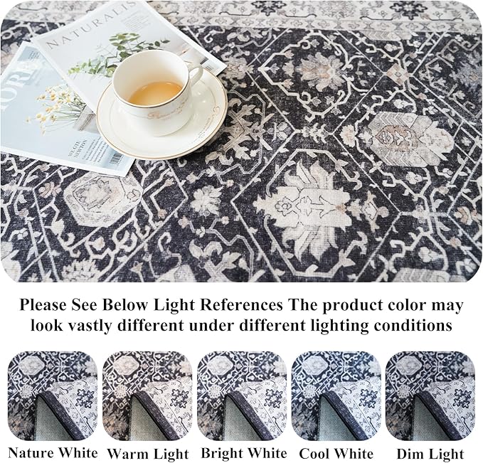 4x10 Washable Hallway Runner Rug: Oriental 10ft Extra Wide Ultra Soft Runners for Living Room Bedroom Stain Resistant Low Pile Carpet for Entryway Ktichen Thin Non Slip Bathroom Floor Mat(Black,4x10)