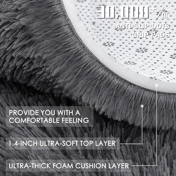OLANLY 2x11 Machine Washable Runner Rugs for Hallway, Soft Fluffy Shaggy Bedside Rugs for Bedroom, Living Room, Indoor Floor Carpet for Kids Girls and Boys, Nursery Rooms, Home Decor Aesthetic, Grey