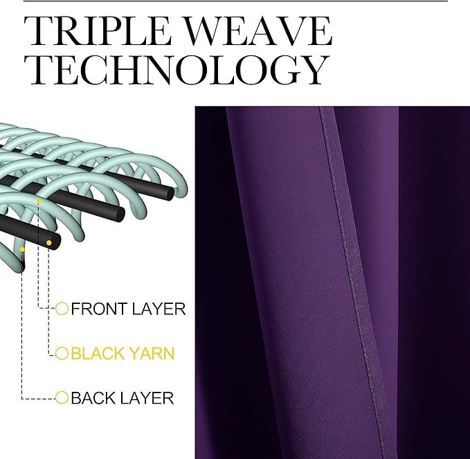 NICETOWN Blackout Curtains for Living Room - Triple Weave Home Decoration Thermal Insulated Solid Rod Pocket Blackout Drapes for Bedroom(Set of 2, 42 x 63 Inch, Royal Purple)