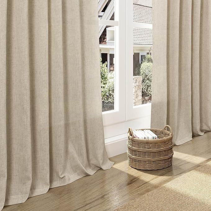 Nanspring Eggshell Beige Curtains for Living Room 72 Inches Long Linen Blend Luxury Light Filtering Semi Sheer Curtain Back Tab Rustic Decor Neutral Elegant Drapes for Bedroom Office 52x72, 2 Panels