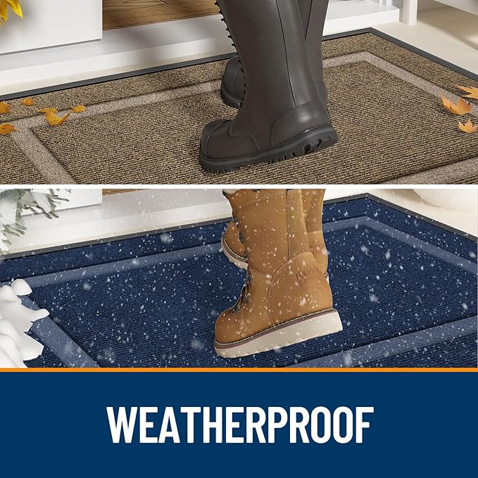 OLANLY Front Door Mat Indoor Outdoor Entrance, Waterproof All-Season, All-Weather Doormat, Sturdy Natural Rubber, Low Profile, Easy Clean Patio Porch Entryway Mat, 71x23, Grayish Green