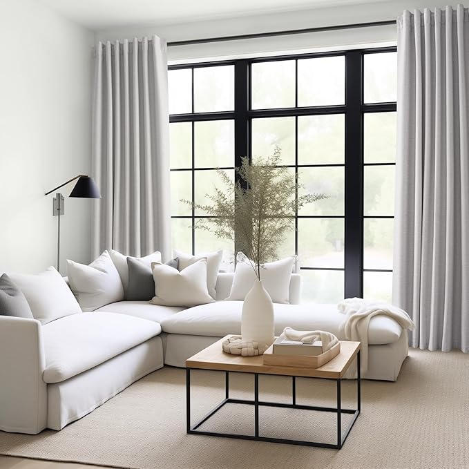 Topfinel 92 Inch Long Black Out Custom Drapery 2 Panels Neutral Blackout Curtains, Grey Beige Sun Blocking Tab Top Curtains Room Divider, Internet Famous Textured Linen Curtains 52" X 92", Bay Window