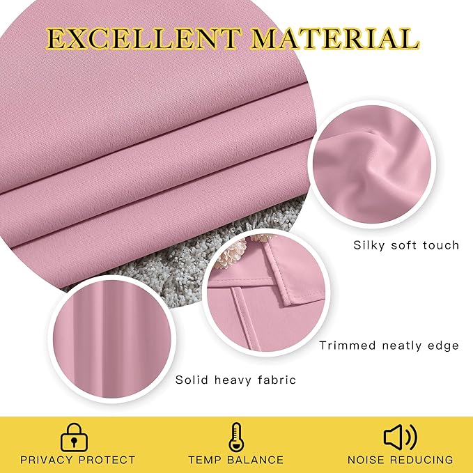 NICETOWN Room Darkening Curtain Panels - (52 inches W x 120 inches L, Crystal Pink, 2 Panels) Toddler Boy Bedroom Drapes with Grommet Top, Energy Smart Window Treatment Curtains
