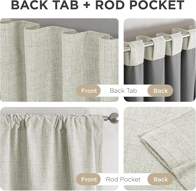 Joydeco Linen Blackout Curtains for Bedroom - 100% Light Blocking 1 Panels, Light Beige Drapes 100" W x 90" L, Thermal Insulated Room Darkening Curtains for Living Room, Rod Pocket & Back Tabs