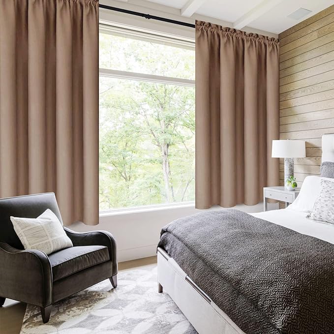 DWCN Blackout Curtains Room Darkening Thermal Insulated Bedroom Curtains Window Curtain Panels, 38 x 63 inches Long, Set of 2 Khaki Rod Pocket Drapes