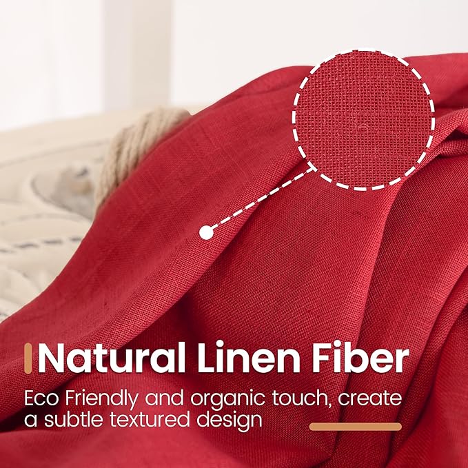 BGment Red Linen Curtains 40 Inch Length for Kitchen Window, Short Semi Sheer Drapes with Rod Pocket Light Filtering for Cafe Over Sink Bathroom Lightweight, 2 Panels, Each 30 Inch Wide