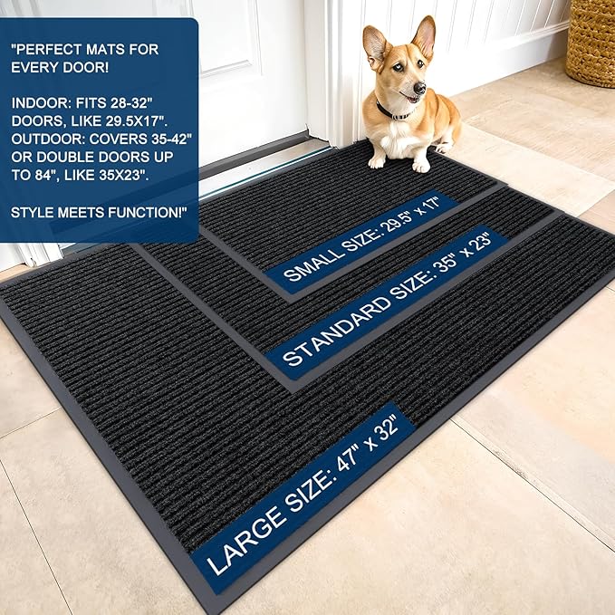 OLANLY Front Door Mat Indoor Outdoor Entrance, 2-Pack 59 x 23 Inch, Waterproof Heavy Duty Doormat, Fade Resistant, Low Profile, Easy Clean Patio Porch Welcome Floor Mats for Entry, Black