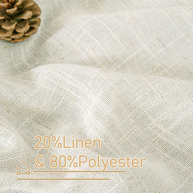 LAMIT Cream Linen Sheer Curtains 84 inch for Living Room, Linen Textured Light Filtering Drapes Bronze Grommet Boho Panels for Farmhouse/Living Room, 2 Panels, 52 x 84 Inch