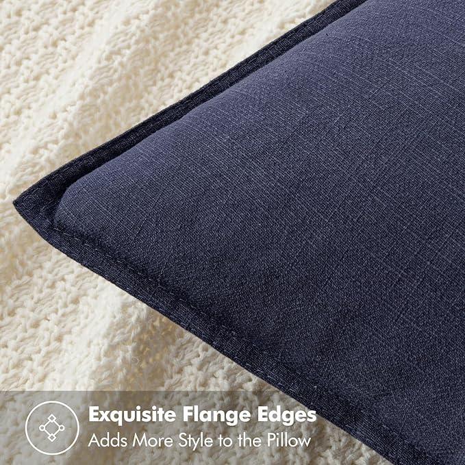 MIULEE Decorative Linen Pillow Covers 18x18 Inch Navy Boho Farmhouse Neutral Couch Throw Pillows for Bed Pack of 2 Accent Modern Pillowcase Summer Sofa Livingroom Home Decor