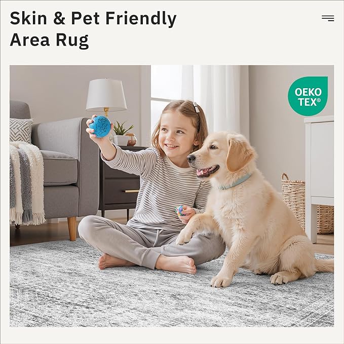 Runner Rug 2'6" x 16' Washable Non-Slip 2.5x16 ft Long Runner Rugs for Kitchen Bathroom Laundry Room Vintage Ultra Thin Runners for Hallway Entryway Grey
