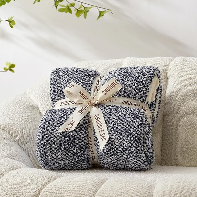 Snuggle Sac Navy Throw Blanket for Couch, Oversized Throw XL Super Soft Warm Blankets Cozy Knit Fuzzy Lightweight Throws for Sofa, Bed, Living Room, Heather Navy, 50x70 inches