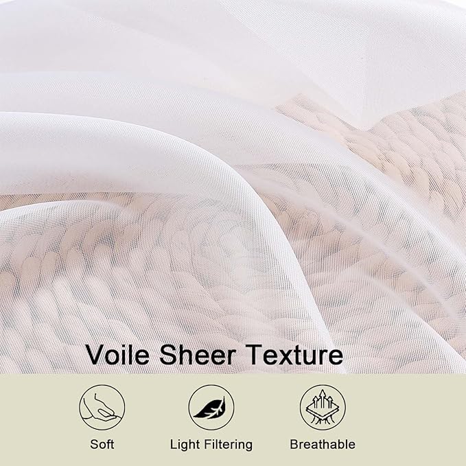 Extra Long Sheer White Curtains for Bedroom Living Room 108 Inches Long 2 Panels Set, Solid Soft Light Filtering Rod Pocket Sheer Window Curtains, White, Each 42" Wx108 L Inch