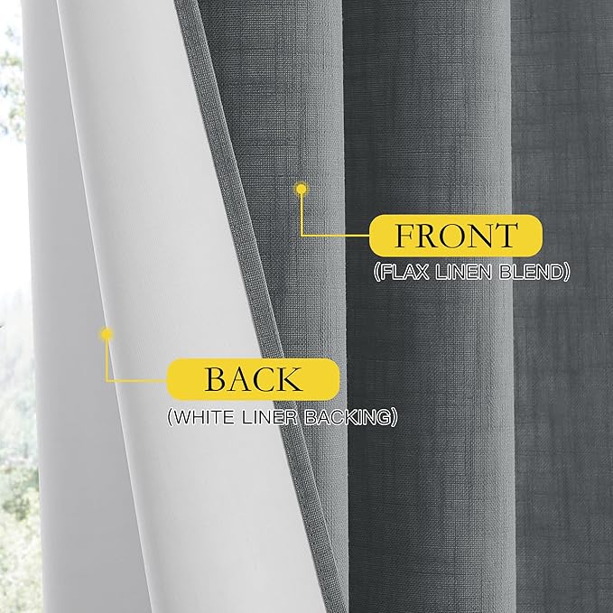 NICETOWN 100% Absolutely Blackout Linen Curtains, Dove Grey, 34" Wide, 48" Length Energy Saving Curtains for Cupboard 2 Panels Set, Vertical Blinds
