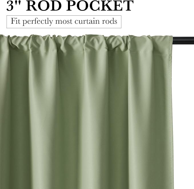 RYB HOME Bedroom Blackout Curtains 80 inches Long, 100% Blackout Thermal Insulated Noise Reducing Curtains for Living Room Nursury, 42 inches Wide by 80 inches Long, Sage Green