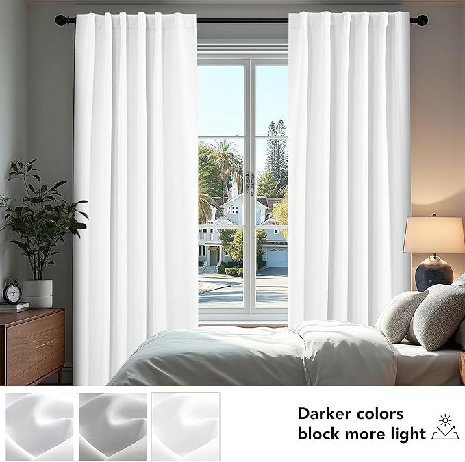 Deconovo Room Darkening Curtains, Thermal Insulated Noise-Reducing Window Panels for Bedroom, Living Room and Home Office, 2 Panels, Pure White, 52W x 45L Inch