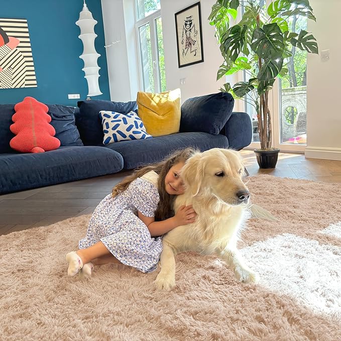 OLANLY 2x7 Machine Washable Runner Rugs for Hallway, Soft Fluffy Shaggy Bedside Rugs for Bedroom, Living Room, Indoor Floor Carpet for Kids Girls and Boys, Nursery Rooms, Home Decor Aesthetic, Beige