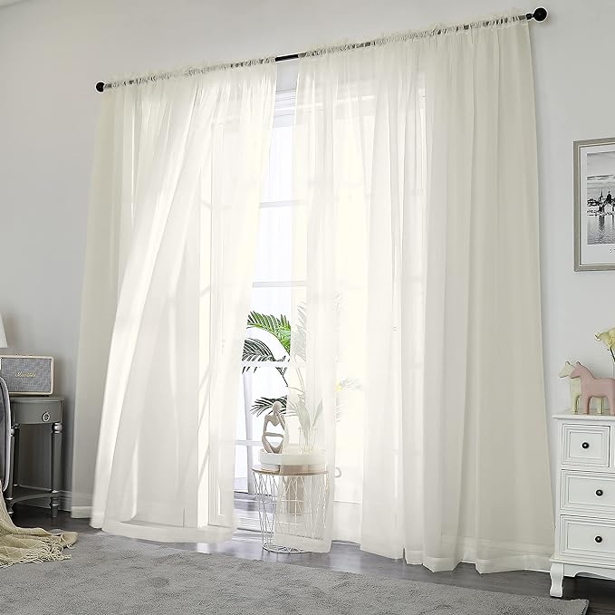 OWENIE Sheer Curtains 84 inch Length, Ivory Sheer Cutains 2 Panels Set for Bedroom/Living Room, Rod Pocket Voile Fimly Drapes, 2pcs, Each 42" W x 84" L