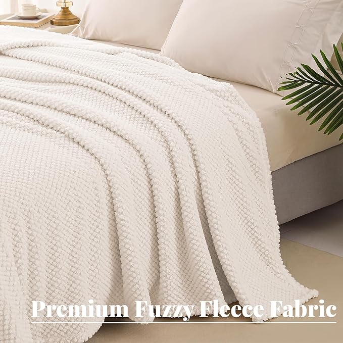 Whale Flotilla King Size Fuzzy Fleece Blanket for Bed, 90x104 Inch Fluffy Warm Soft Jacquard Blankets for All Season, Lightweight and Cozy, Ivory
