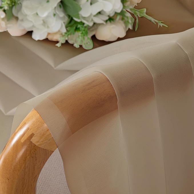 Chyhomenyc Taupe Sheer Curtains 45 Inch Long 2 Panels, Light Filtering Rod Pocket Voile Short Curtains Drapes for Living Room Bedroom Small Windows, 42Wx45L Inches