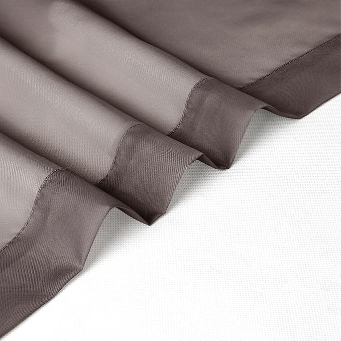 Chyhomenyc Chocolate Brown Sheer Curtains 45 Inch Long 2 Panels, Light Filtering Rod Pocket Voile Short Curtains Drapes for Living Room Bedroom Small Windows, 42Wx45L Inches