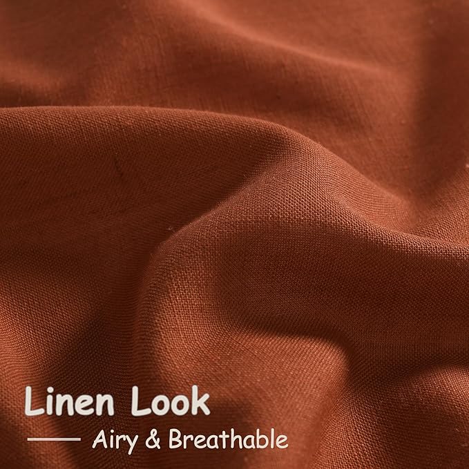 Terracotta Linen Curtains 84 inches Long 2 Panel Set Back Tab Rod Pocket Rustic Farmhouse Boho Curtains for Living Room Semi Sheer Brick Burnt Orange Bohemian Fall Decor for Dining Room Rust
