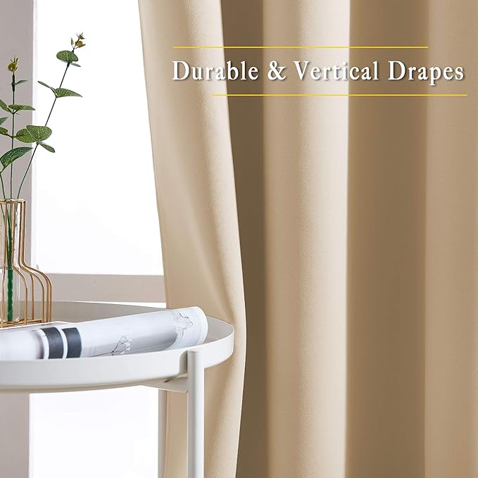 NICETOWN Blackout Window Curtains for Bedroom - Window Treatment Thermal Insulated Solid Grommet Vertical Drapes Window Treatments for Cafe, Biscotti Beige, Set of 2, W40 x L63