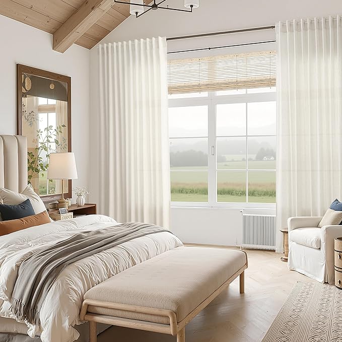 Nanspring Natural Linen Curtains 84 Inch Length 2 Panels Set for Living Room Country Semi Sheer Rustic Light Filtering Curtains Farmhouse Decor Curtain for Bedroom Back Tab and Rod Pocket 52x84
