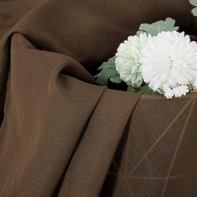 Tollpiz Sheer Curtain Linen Textured Living Room Curtains Sheer Light Filtering Rod Pocket Voile Curtain for Bedroom, 54 x 72 inches Long, Brown, Set of 2 Panels