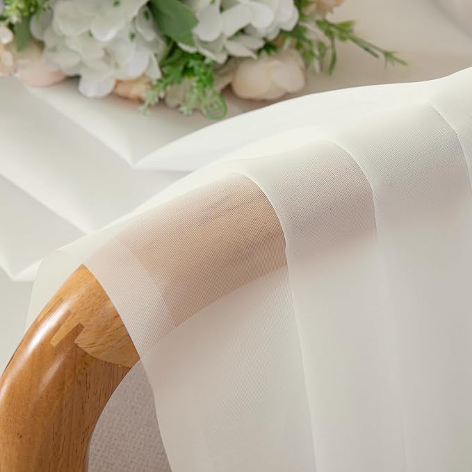 Lecloud 14 Inch Ivory Sheer Curtains Valance 2 Pieces, Cafe Kitchen Curtain for Small Window Dual Rod Pockets, Light Filtering Living Room Bedroom Half Valance Curtains, 40" Wx14 L