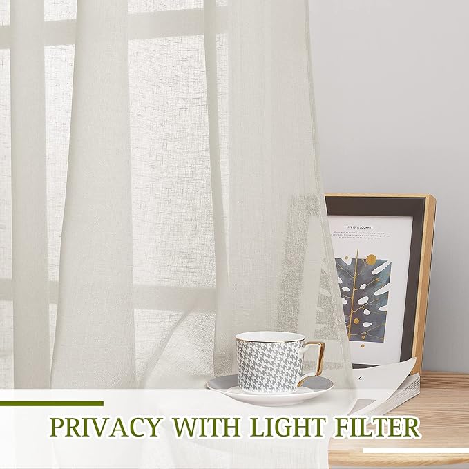 NICETOWN Natural Linen Curtains for Doorway 80 inch Length, Grommet Privacy Semi Sheer Linen Burlap Window Treatments with Light Filtering for Home Office/Living Room, W52 x L80, 2 Panels