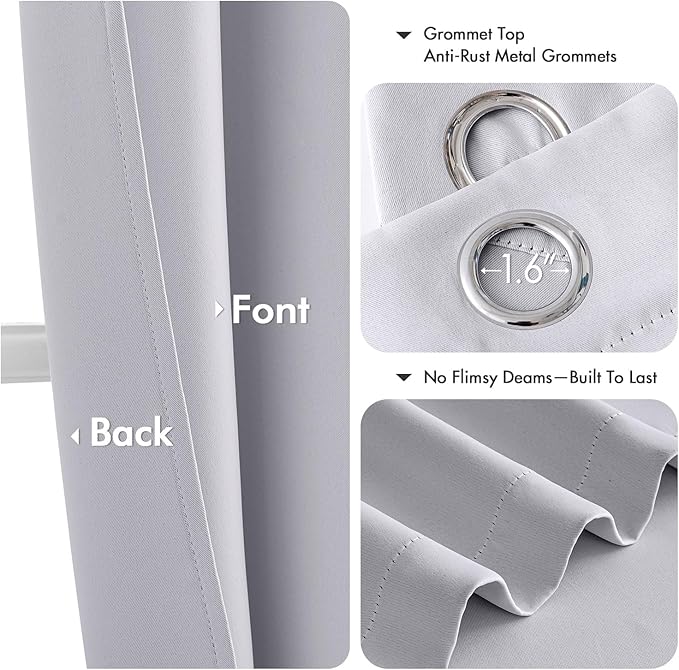 MIULEE Bedroom Blackout Curtains Thermal Insulated Room Darkening Drapes for Living Room Kitchen Grommet Top Light Blocking Window Treatment Curtains, 40 x 45 Inches Long, 2 Panels, Greyish White
