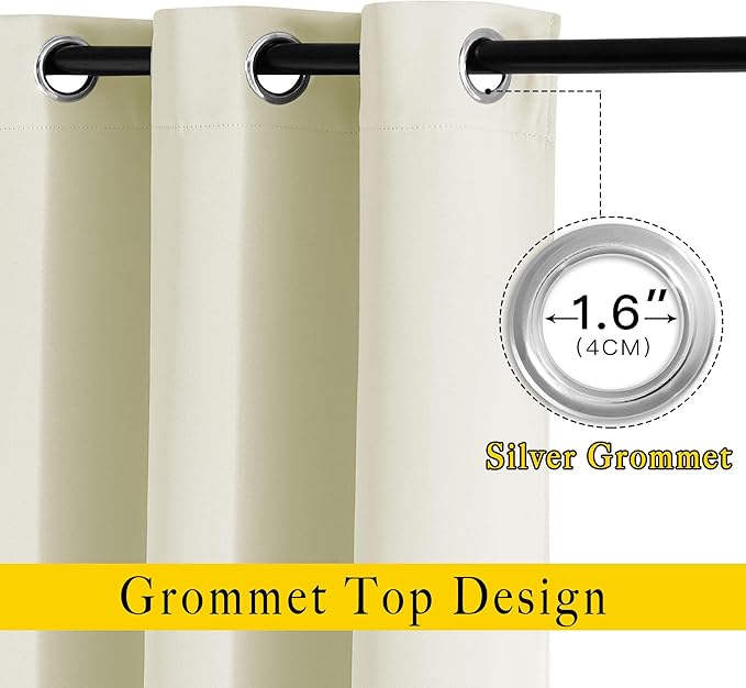 NICETOWN Room Darkening Beige Curtains 102 inches Long 2 Panels Burg, Grommet Thermal Curtains Light Blinds Room Darkening Window Treatments for Bedroom, 2 Panels, W52 x L102