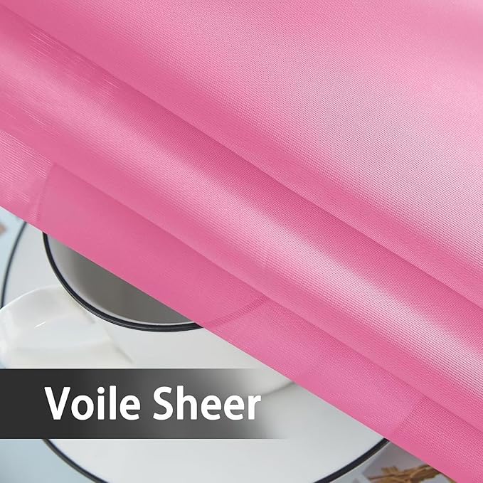 youleyar Solid Sheer Rod Pocket Curtain Voile Draperies 2 Panels White Beige Black Grey Ivory 70 Inch Width 84 Inch Long 1 Pair for Kitchen Bedroom Children Living Room Yard (Pink,70Wｘ84L)