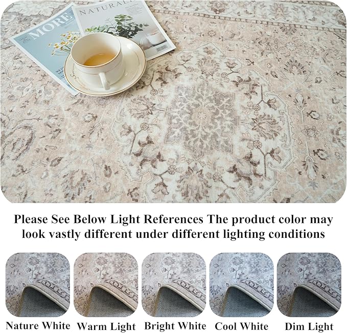 10x14 Washable Vintage Area Rug - Large Rugs for Living Room Soft Stain Resistant Carpet with Non-Slip Backing Low Pile Water Resistant Rug for King Size Bed Pet Friendly Home Decor Mat(10x14 Beige)