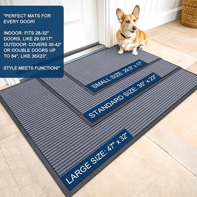 OLANLY Front Door Mat Indoor Outdoor Entrance, 2-Pack 71 x 23 Inch, Waterproof Heavy Duty Doormat, Fade Resistant, Low Profile, Easy Clean Patio Porch Welcome Floor Mats for Entry, Ash Grey