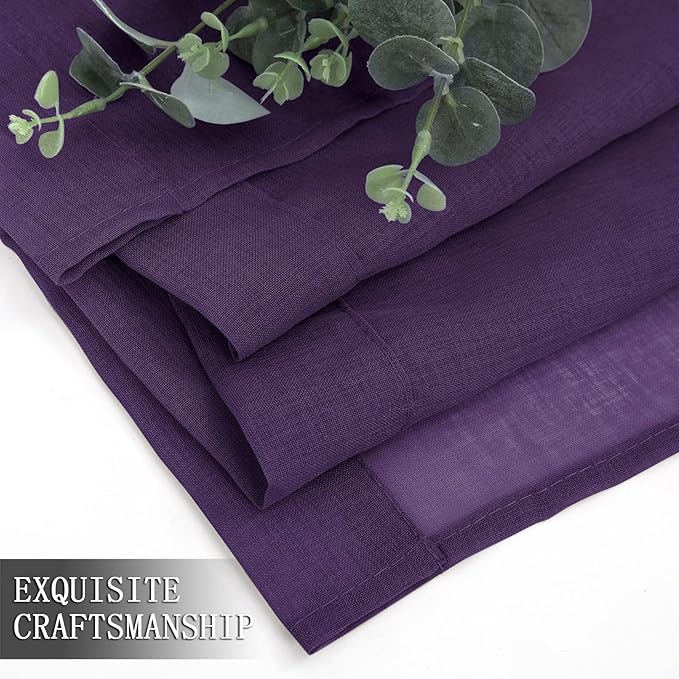 Tollpiz Sheer Tier Curtains Kitchen Linen Textured Half Curtain Sheers Light Filtering Rod Pocket Voile Bathroom Short Curtains for Farmhouse, 25 x 30 inches Long, Royal Purple, Set of 2 Panels