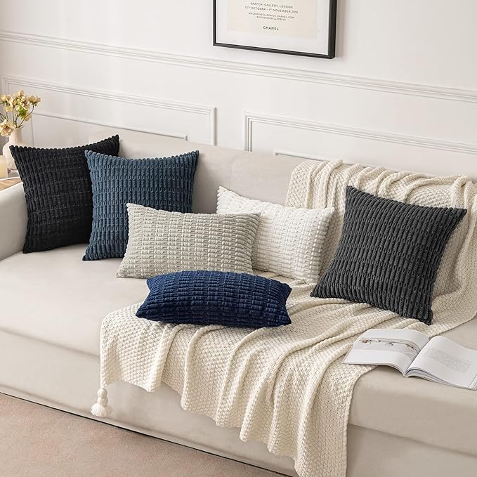 MIULEE Pack of 2 Corduroy Decorative Throw Pillow Covers 20x20 Inch Soft Boho Striped Pillow Covers Modern Farmhouse Home Decor for Sofa Living Room Couch Bed Dark Grey