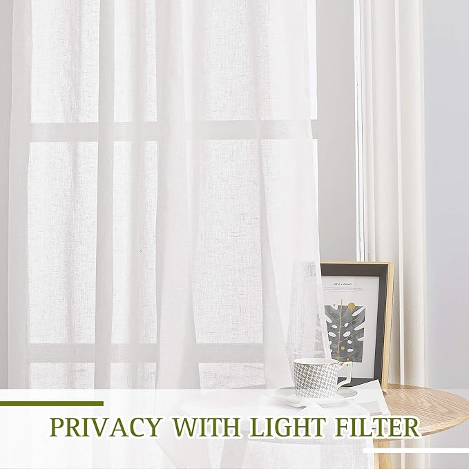 NICETOWN White Short Curtains 36 inches Long, Grommet Semi Sheer Linen Blend Causal & Rustic Light Filtering Kitchen Curtains & Drapes for Cafe/Nursery, W29 x L36, 2 Panels