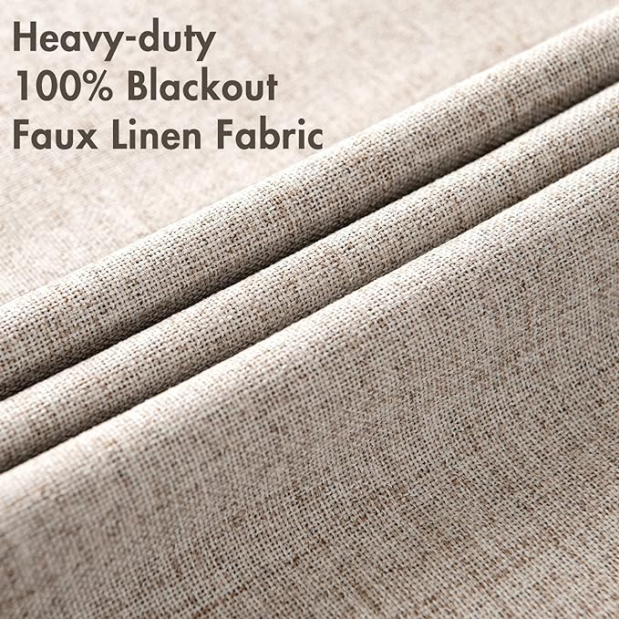 MIULEE Linen Texture Curtains, 2 Pack Blackout Thermal Insulated Khaki, 52x120 Inch Grommet Room Darkening Curtains/Draperies for Bedroom, Living Room, Nursery