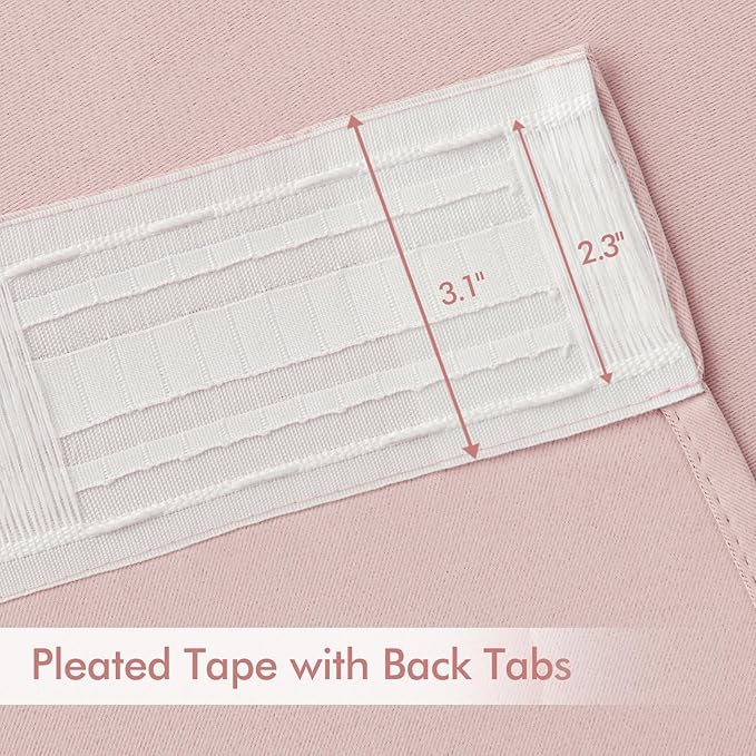 MIULEE Baby Pink Back Tab Blackout Curtains 63 Inch Length 2 Panels Set for Living Room Bedroom Privacy, Rod Pocket/Pinch Pleat Thermal Insulated Room Darkening Pleated Light Blocking Drapes