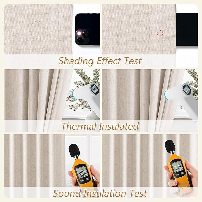 Guken 100% Blackout Curtains 45 Inch Length 2 Panels Set for Living Room Bedroom Back Tab Thermal Insulated Black Out Linen Drapes Room Darkening Window Curtains 45 Inches Long