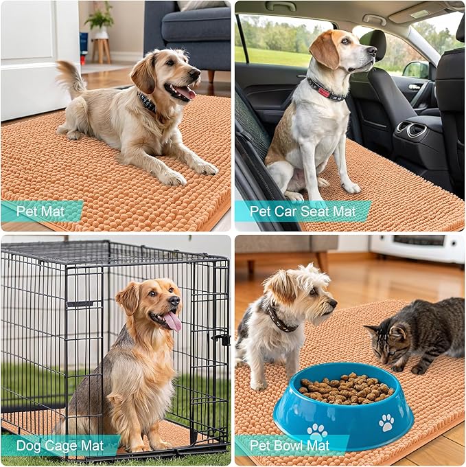 OLANLY Dog Door Mat for Muddy Paws 59x20, Absorbs Moisture and Dirt, Absorbent Non-Slip Washable Doormat, Quick Dry Chenille Mud Mat for Dogs, Entry Indoor Entryway Carpet for Inside Floor, Orange