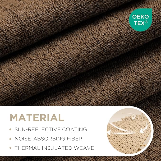 Joydeco Blackout Curtains for Bedroom - 100% Light Blocking 2 Panels Cappuccino Drapes 42" W x 72" L, Thermal Insulated Room Darkening Curtains, Linen Textured for Living Room, Rod Pocket & Back Tabs
